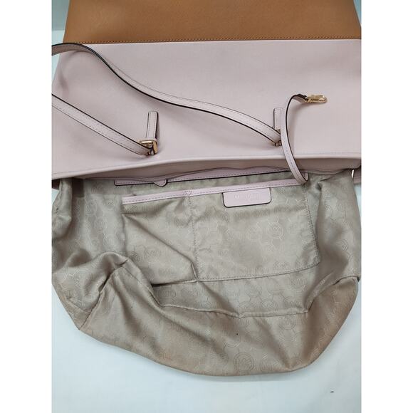 Michael Kors Jet Set Pink Crossgrain Leather Double Handles Tote Shoulder Bag - Picture 11 of 16